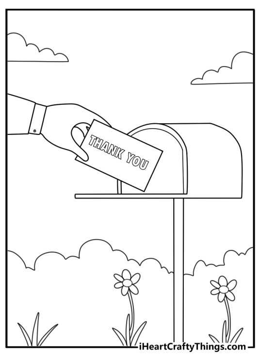 Kindness printable kid placing thank you note in mailbox for mail carrier simple coloring page pdf