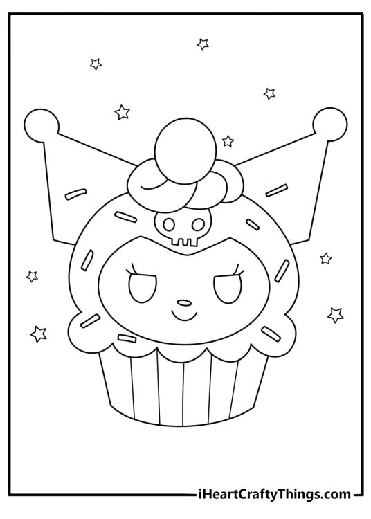 Kuromi cupcake coloring sheet