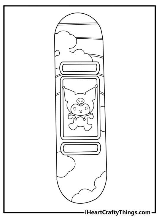 Kuromi skateboard coloring page
