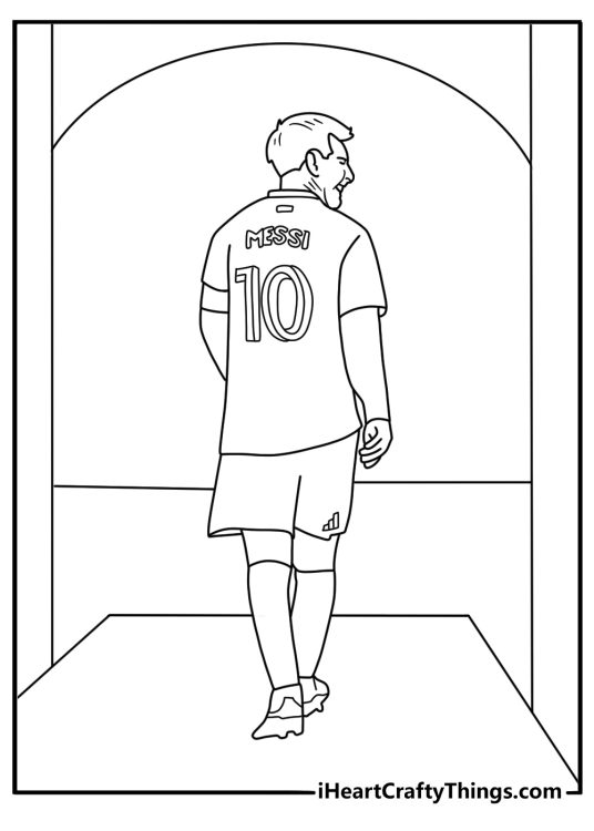 Lionel Messi coloring pages with Messi walking through a tunnel to the pitch