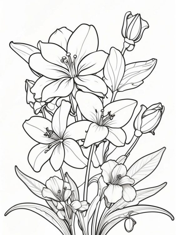 Mariposa Lilies Outline Coloring Sheet