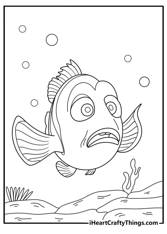Marlin searching open ocean near coral reef printable coloring sheet