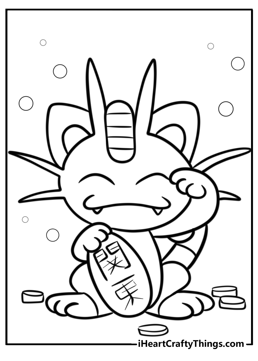 Meowth holding a coin free Pokemon coloring page PDF