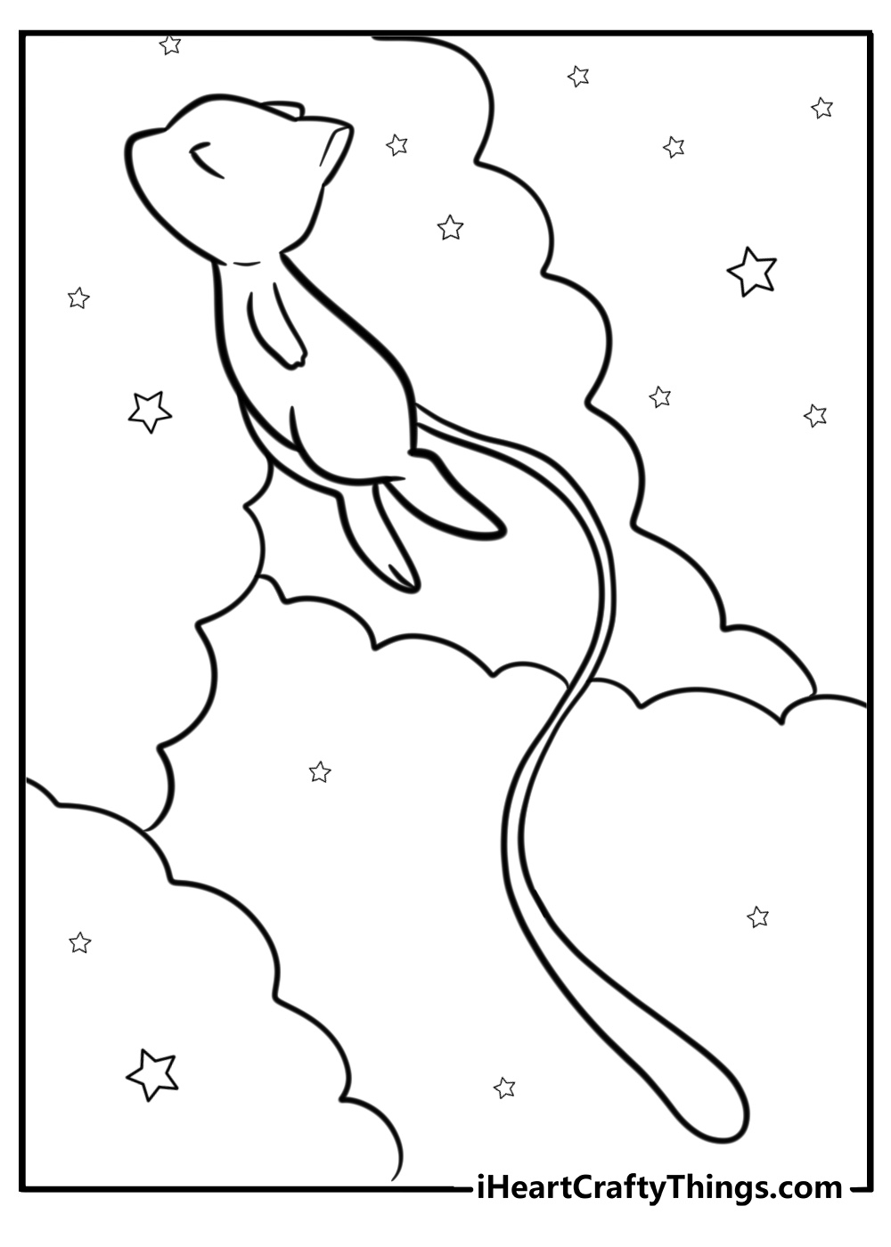 Mew floating in the air free Pokemon coloring page