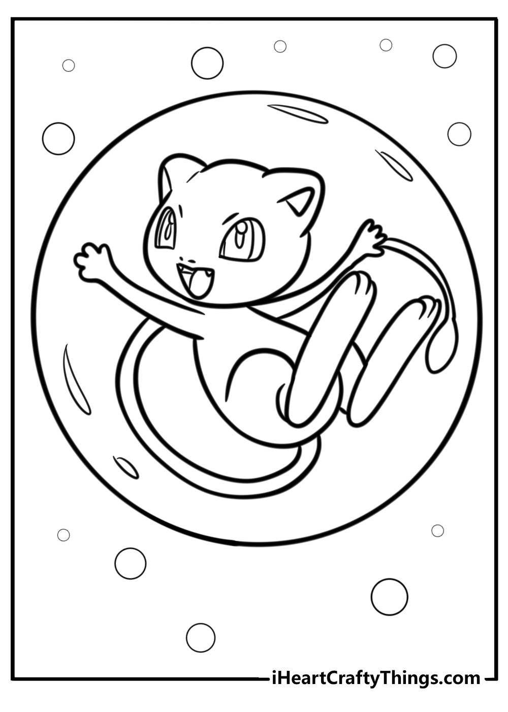 Mew spinning in a bubble free Pokemon coloring page PDF