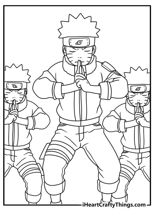 Naruto coloring page with Naruto making shadow clones in a training field