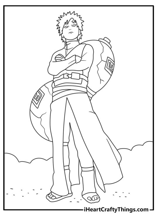 Naruto coloring printable with Gaara holding sand near his gourd