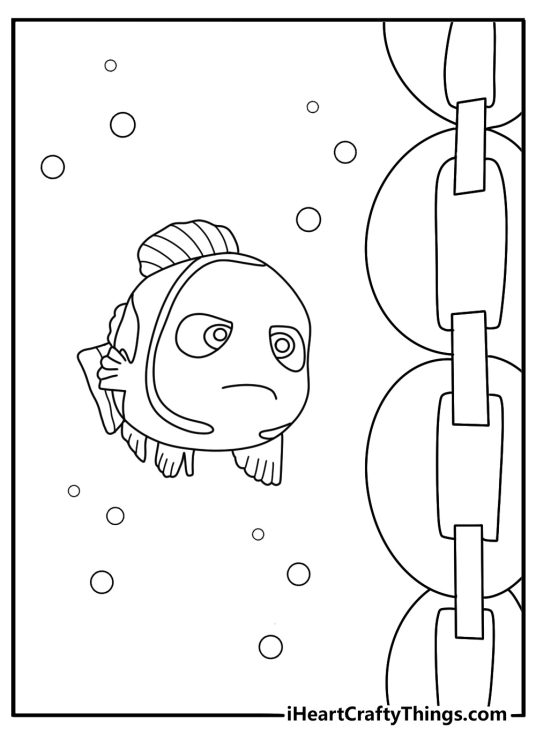 Nemo touching boat hull in harbor easy coloring page