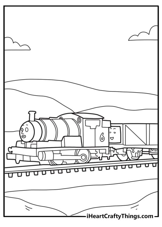 Percy shunting troublesome trucks at the quarry coloring sheet printable