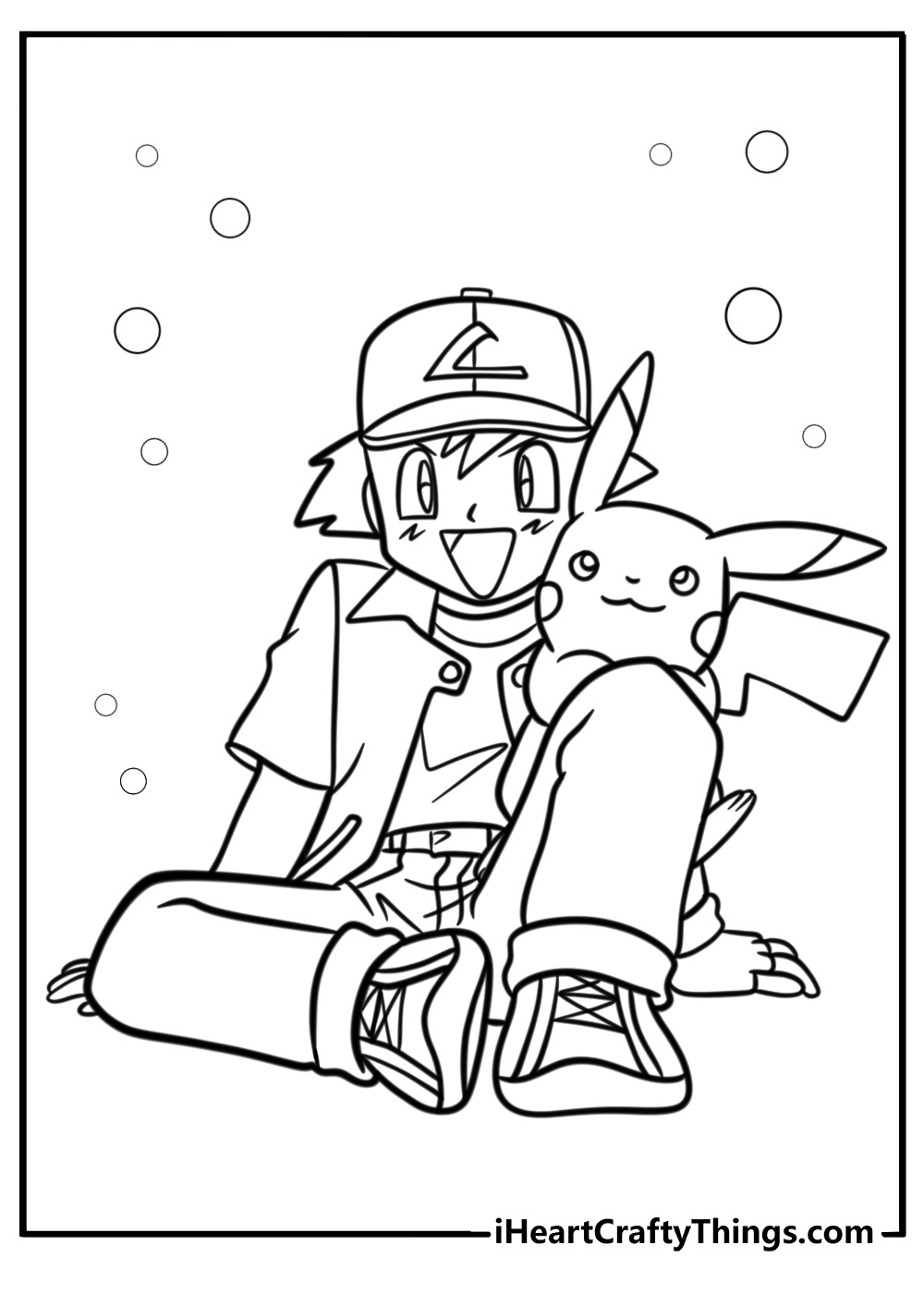 Pikachu and Ash together fun printable coloring sheet