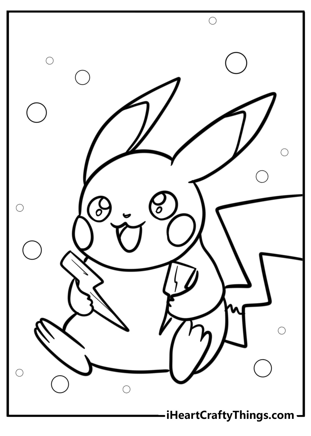 Pikachu holding a lightning bolt fun coloring sheet