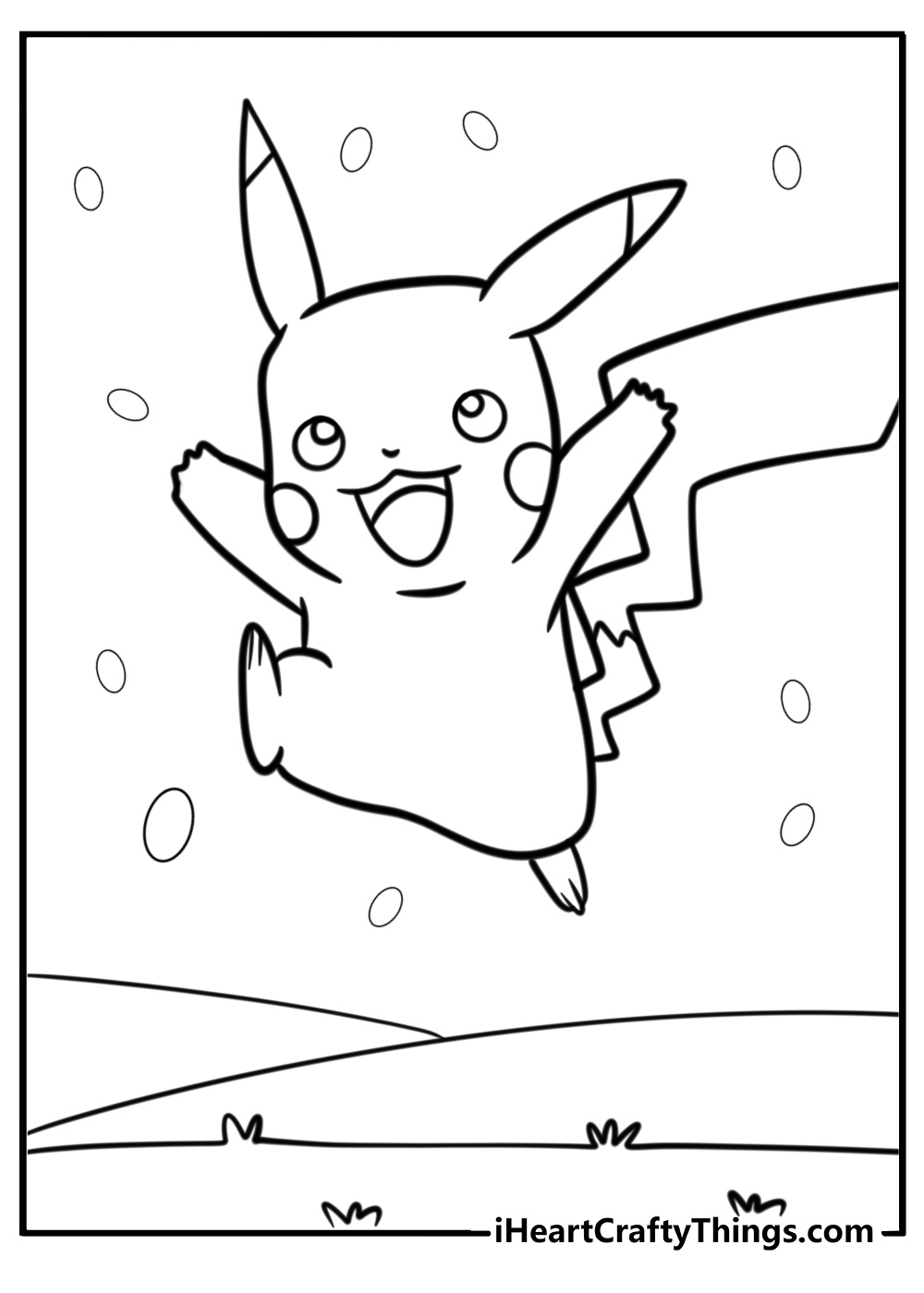 Pikachu jumping in the air printable coloring sheet