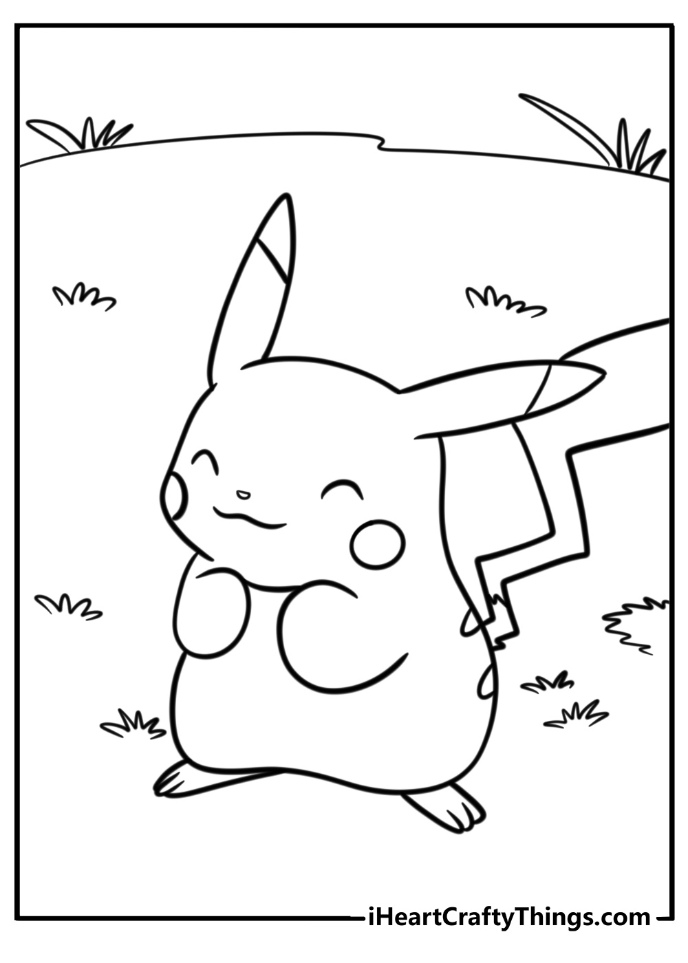 Pikachu with a happy smile coloring page for kids