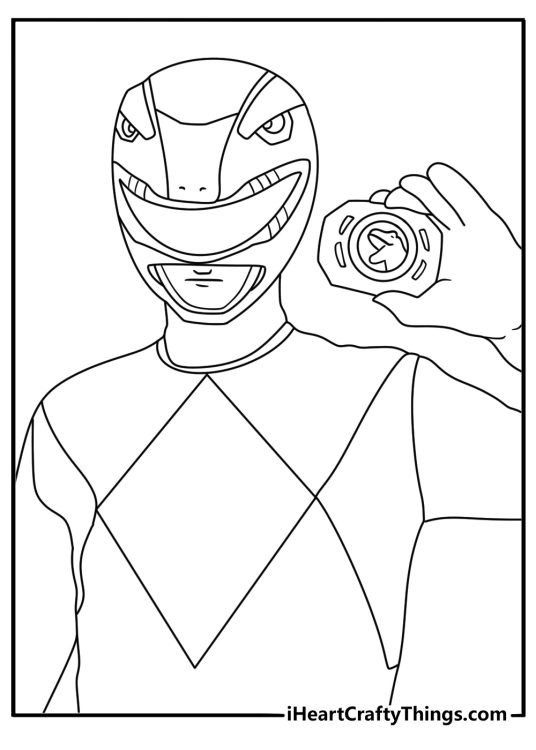 Power Rangers coloring page showing the Red Ranger holding a Power Morpher