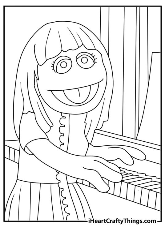 Prairie Dawn plays piano in this detailed character coloring page