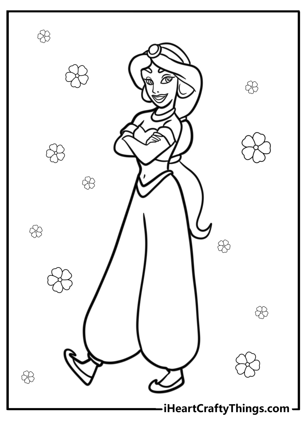 Princess Jasmine in her royal outfit coloring page