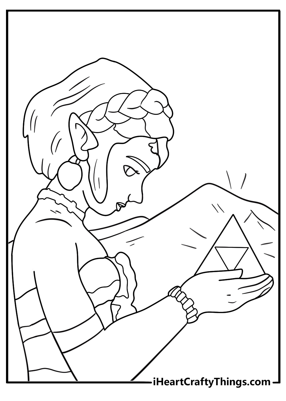 Princess Zelda uses light magic with Triforce glow detailed coloring sheet for adults