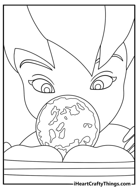 Printable Tinker Bell coloring sheet showing her beside a glowing moonstone
