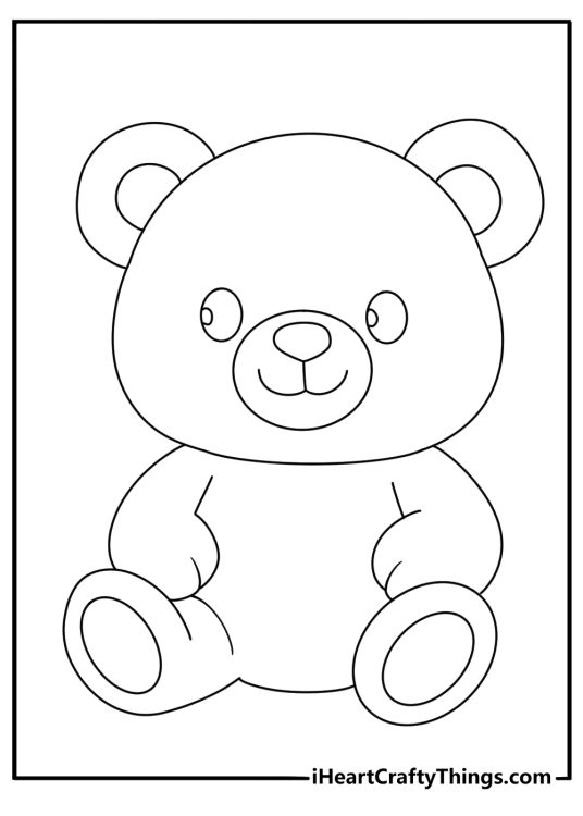 Printable coloring image presenting happy Teddy Bear with wide eyes and perked up ears