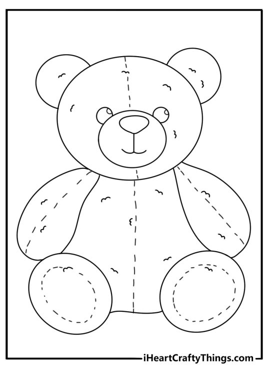 Printable coloring picture for children featuring classic Teddy Bear with black eyes and black nose