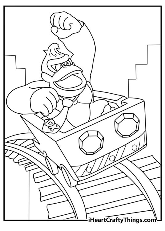 Printable donkey kong coloring pages of mine cart track with rails and jumps