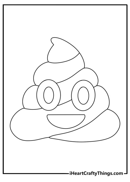 Printable emoji art featuring a smiling poop character