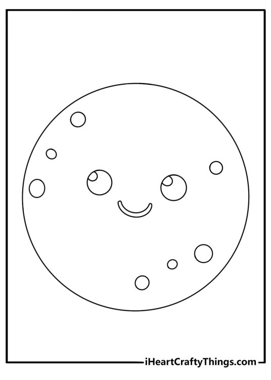 Printable emoji coloring sheet featuring a smiling moon