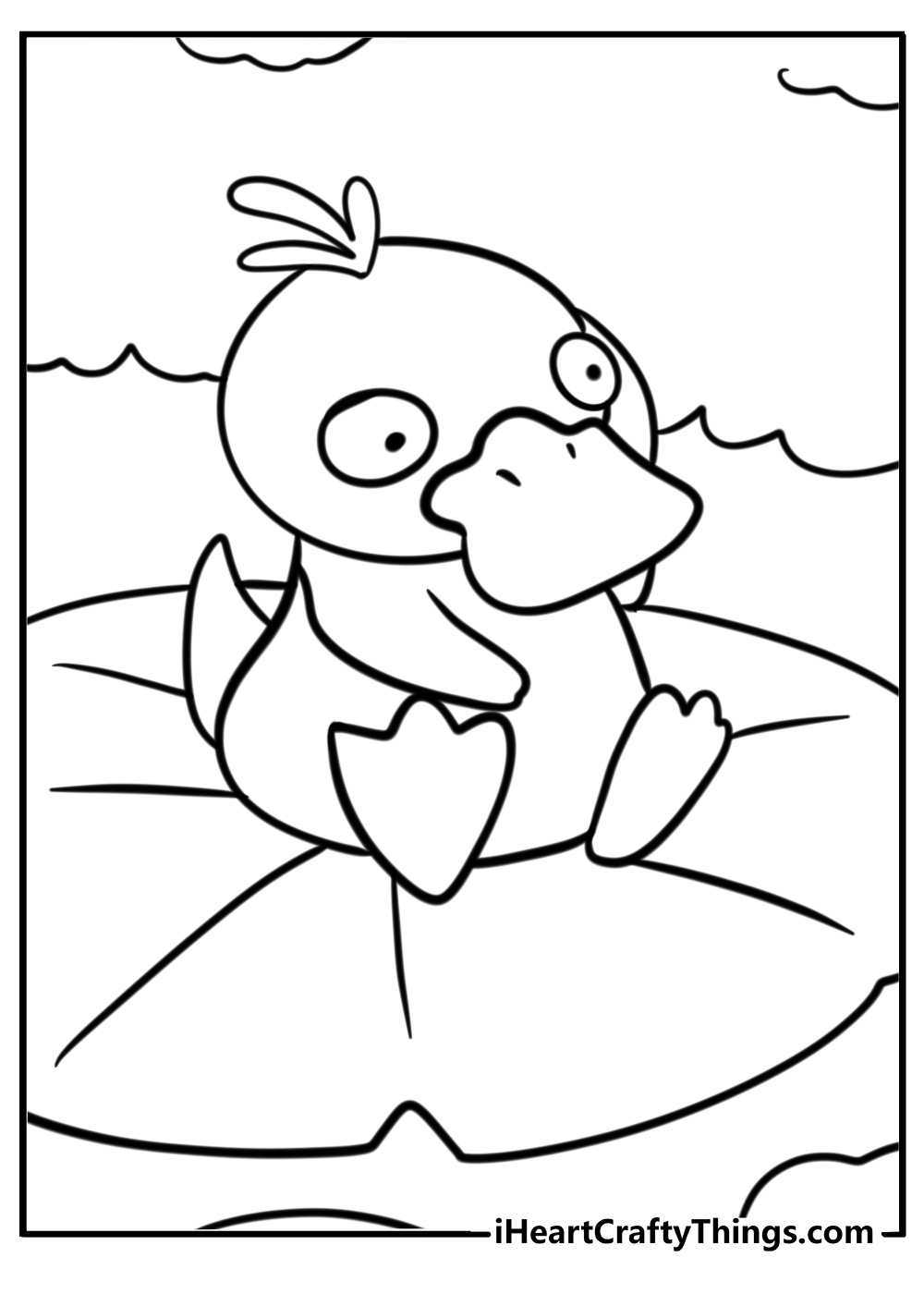 Psyduck in a pond detailed coloring page