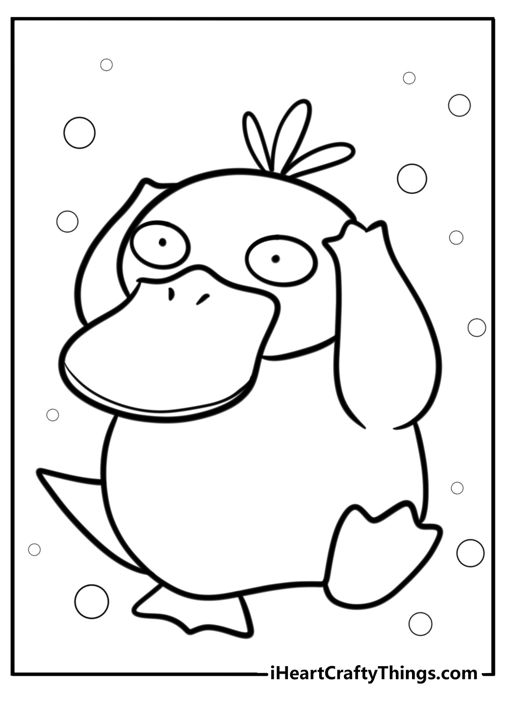 Psyduck scratching its head free Pokemon coloring page PDF