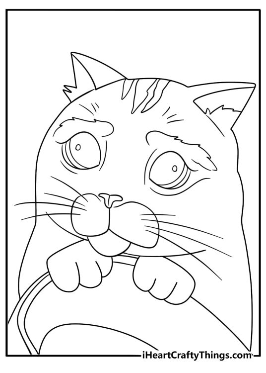 Puss in Boots coloring page close up cute eyes face for kids