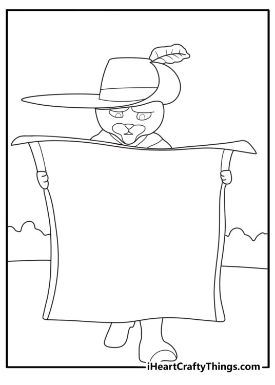 Puss in Boots coloring sheet reading a magic star map from last wish
