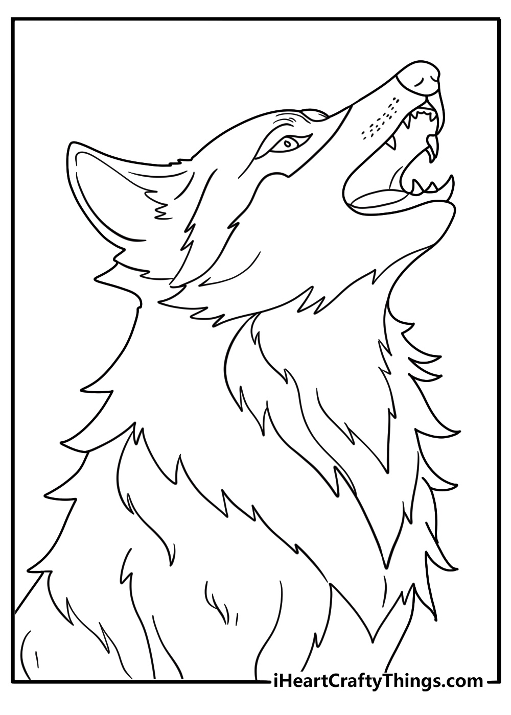 Realistic wolf coloring page with fur texture and side profile view