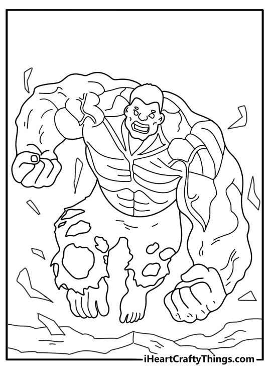 Red Hulk coloring page with Red Hulk breaking rocky ground