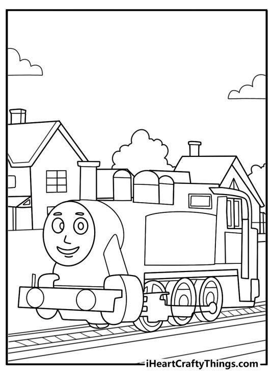 Rosie delivering mail vans through town easy coloring page for kids