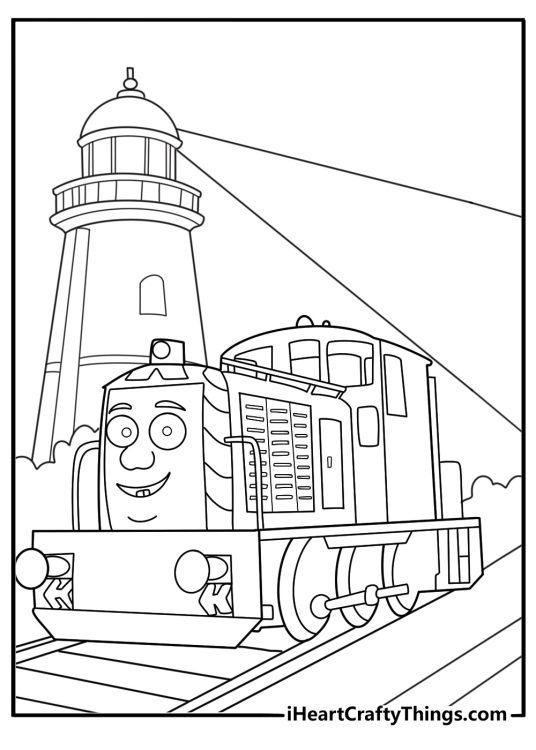 Salty at Brendam docks near the lighthouse coloring page printable