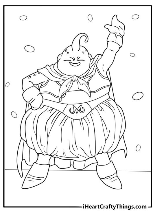 Simple Dragon Ball coloring page for kids showing Majin Buu