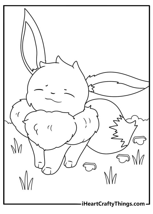 Simple Eevee coloring sheet with Eevee paw prints and fluffy collar
