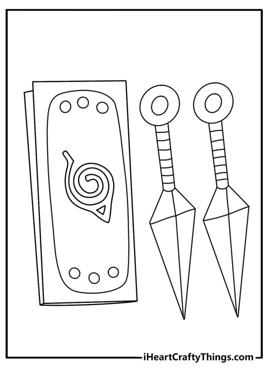 Simple Naruto coloring sheet with a Leaf Village headband and kunai