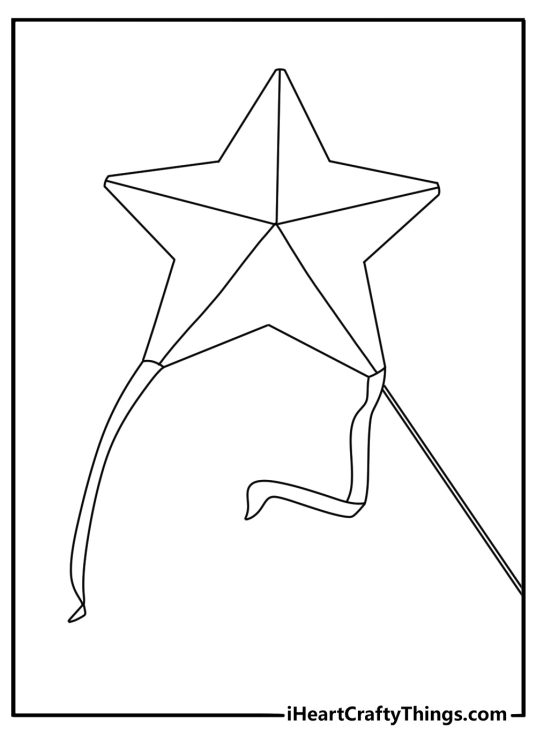 Simple printable star coloring sheet with a kite shaped like a star in the sky