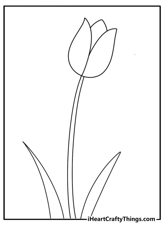 Single wilted tulip bending stem simple coloring sheet