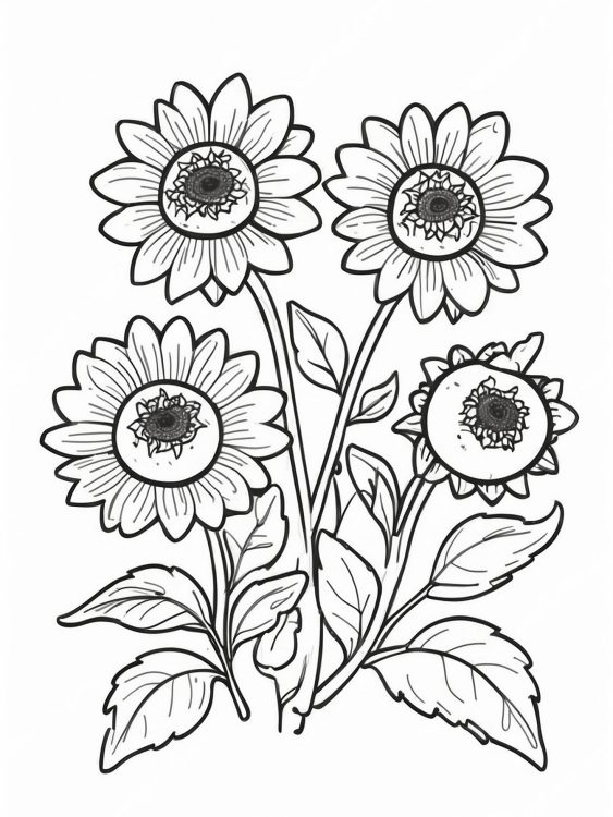 Small Sunflowers Coloring Page