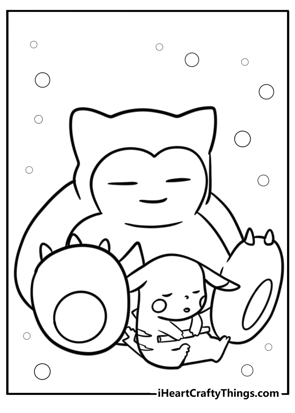 Snorlax and Pikachu together fun coloring sheet