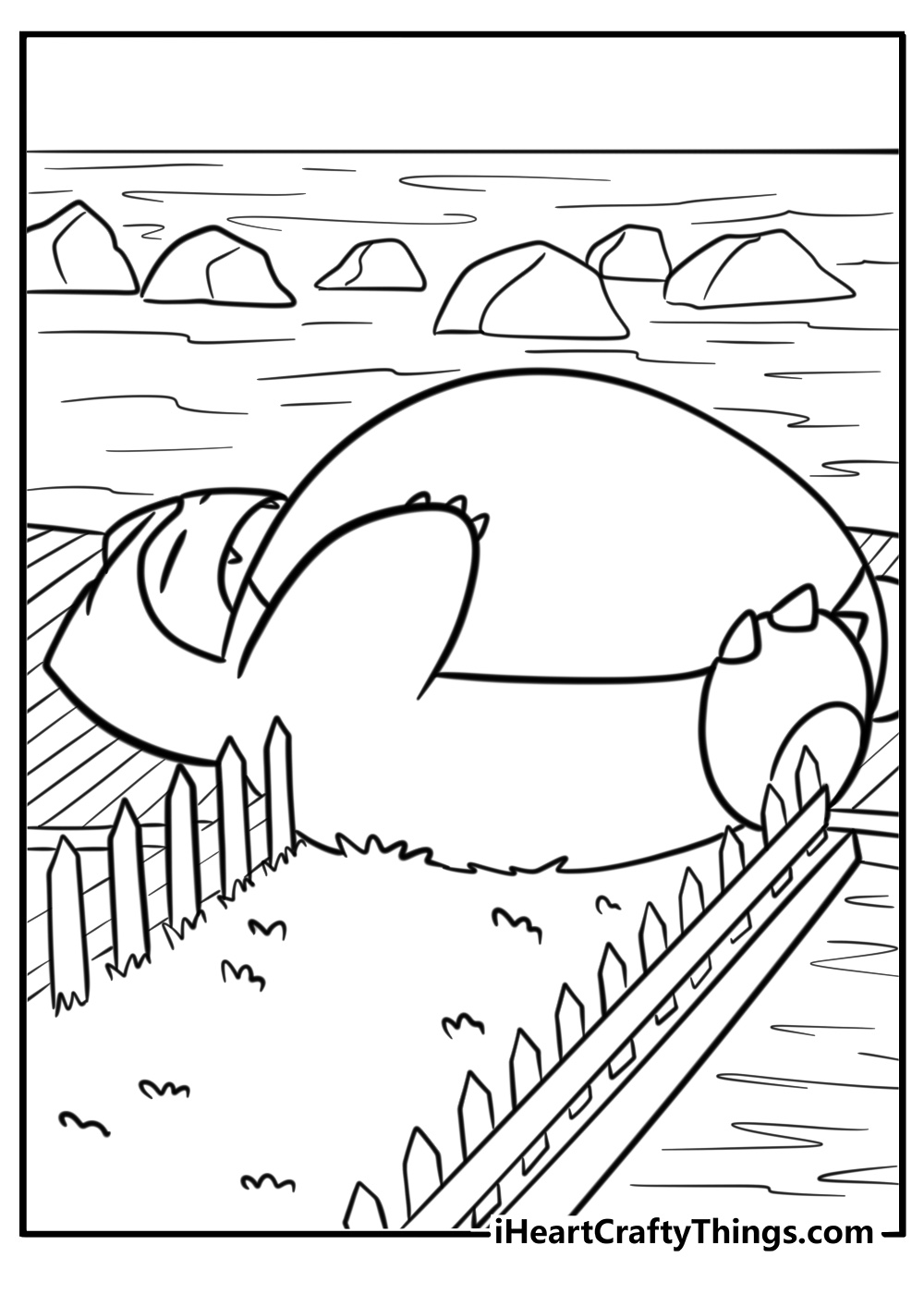 Snorlax blocking a path free Pokemon coloring page