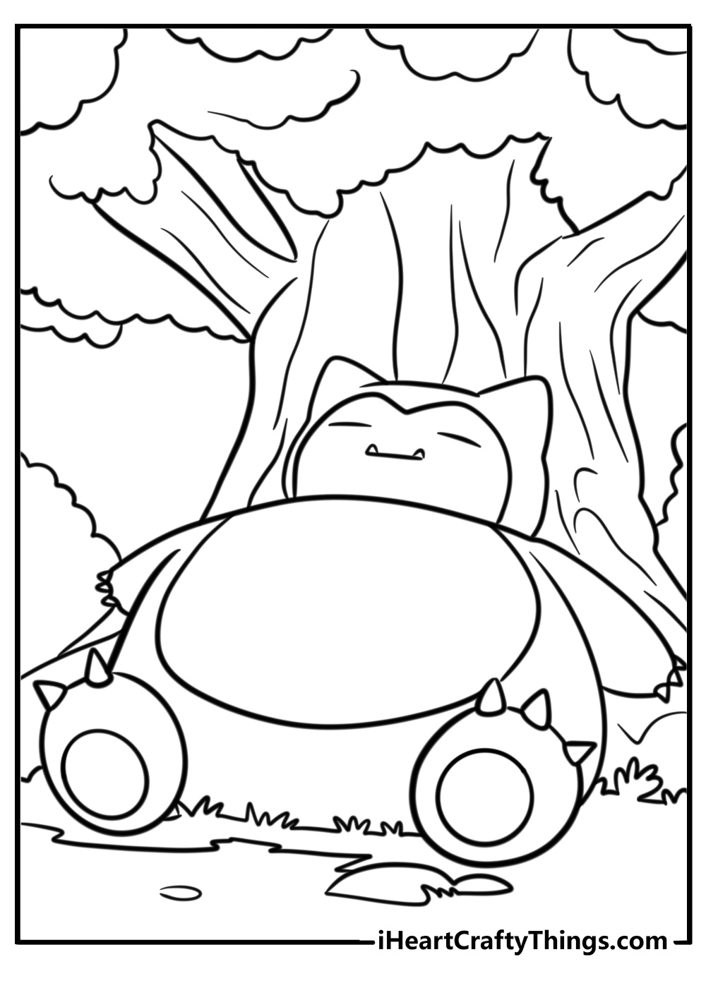 Snorlax taking a nap under a tree printable coloring sheet