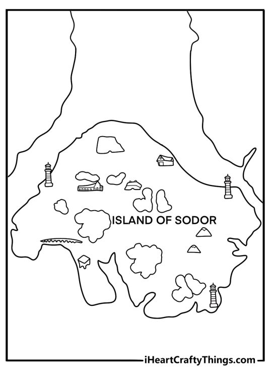 Sodor map with key places Knapford Brendam Quarry Windmill coloring sheet