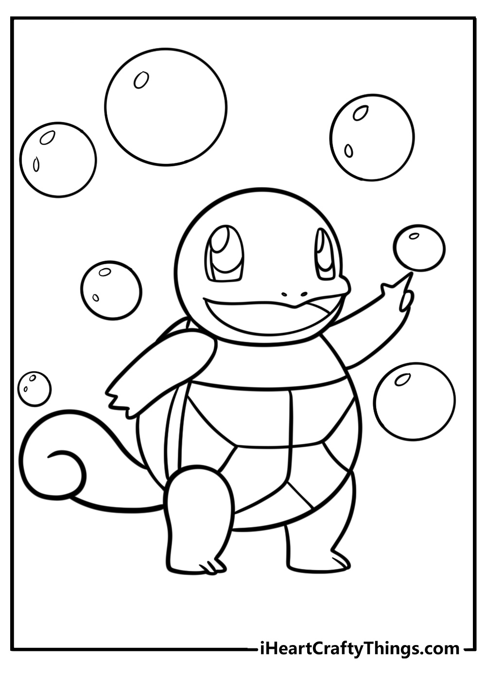 Squirtle holding a water bubble printable coloring sheet