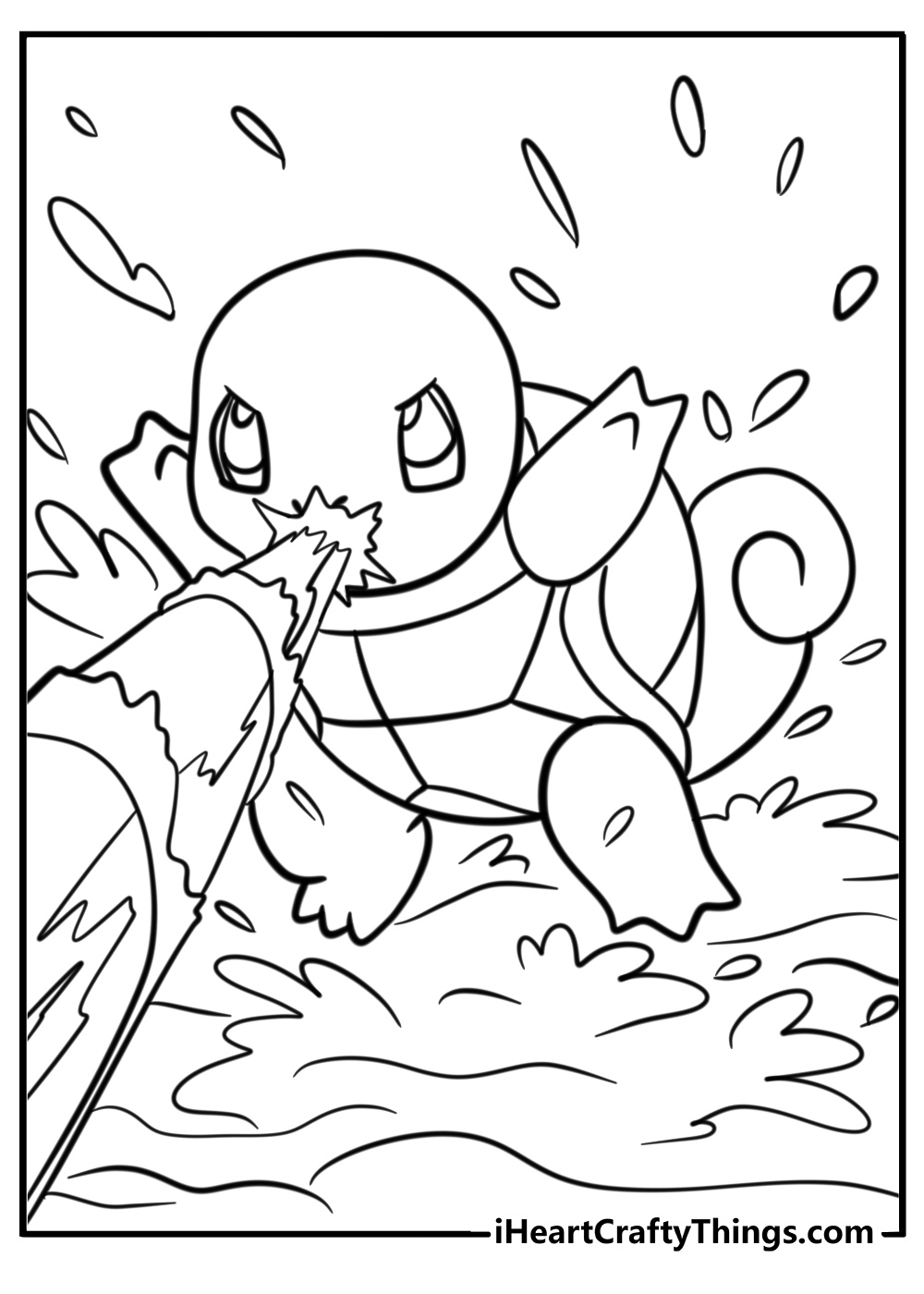 Squirtle with a big splash coloring page