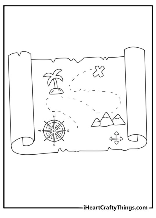 Star coloring page for kids with a compass rose on an old map