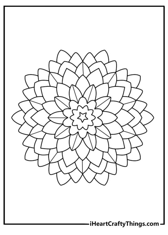 Star coloring pages for adults with mandala petals around a central star