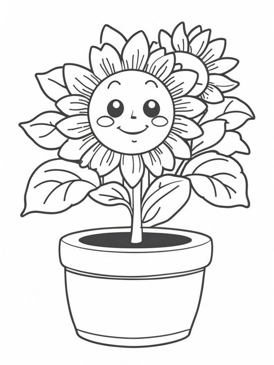 Sunflower In Pot Coloring Page